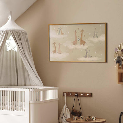 Poster - Loving Giraffes hanging in a cozy nursery.