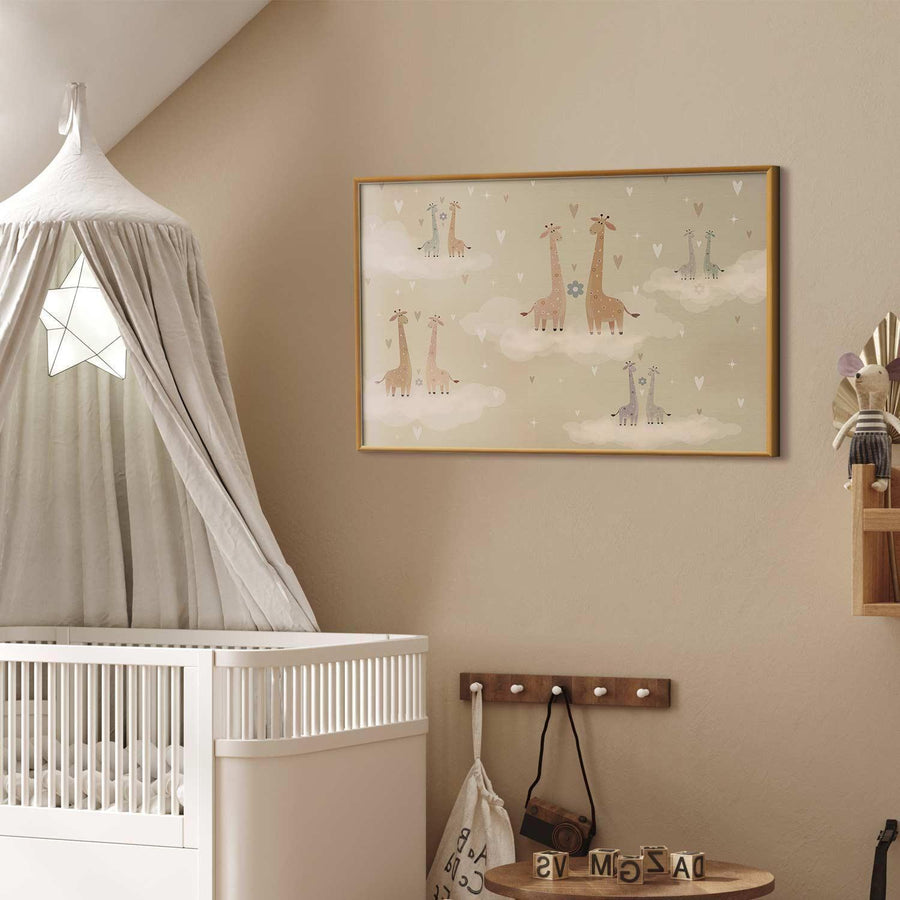 Poster - Loving Giraffes hanging in a cozy nursery.