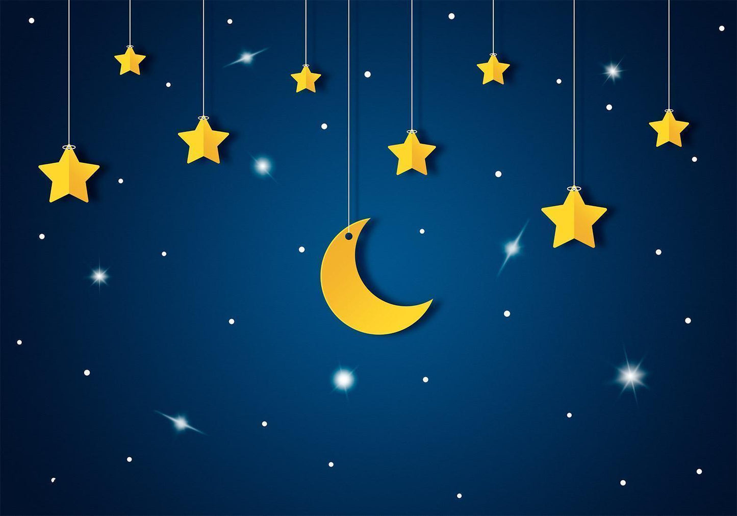 Fototapete - Skyline - night sky landscape with stars and moon for children Artgeist