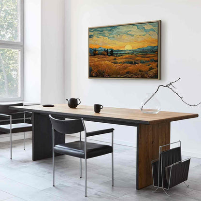 Leinwandbild - Impressionistic fields - painted golden landscape with fields of grain