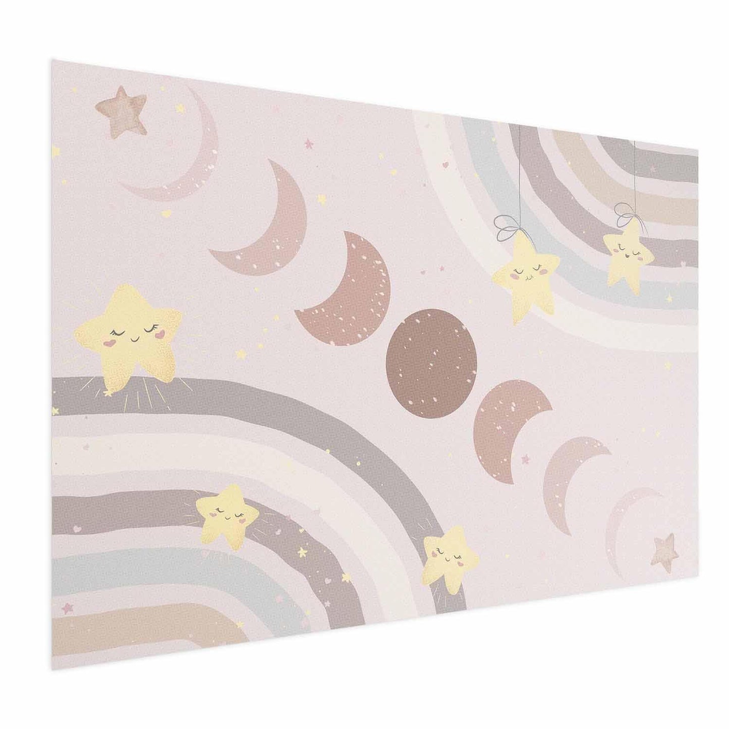 Phases of the Moon with a Rainbow poster featuring stars, moon phases, and decorative elements.