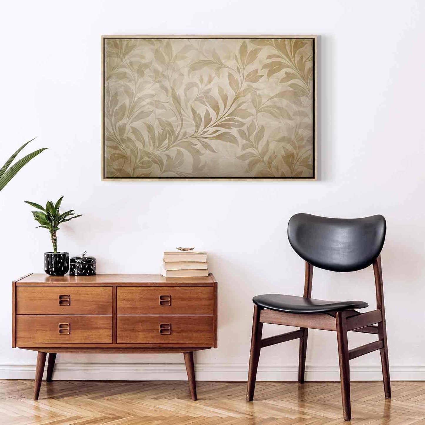 Leinwandbild - Botanical Motif with Leaves and Vines in Sand Colors Artgeist