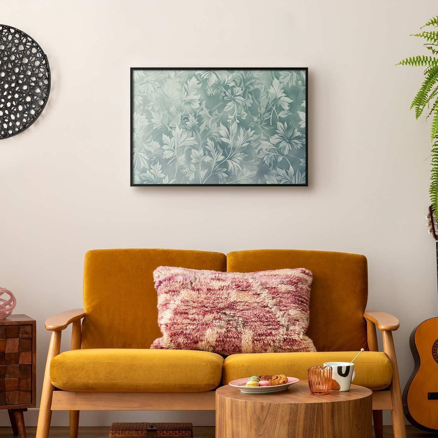 Poster - Worn Floral Patterns in Muted Turquoises