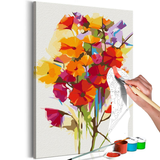 Wandbild zum Ausmalen Sommerblumen in voller Blüte - Hauptmotiv mit farbenfrohen Blumen