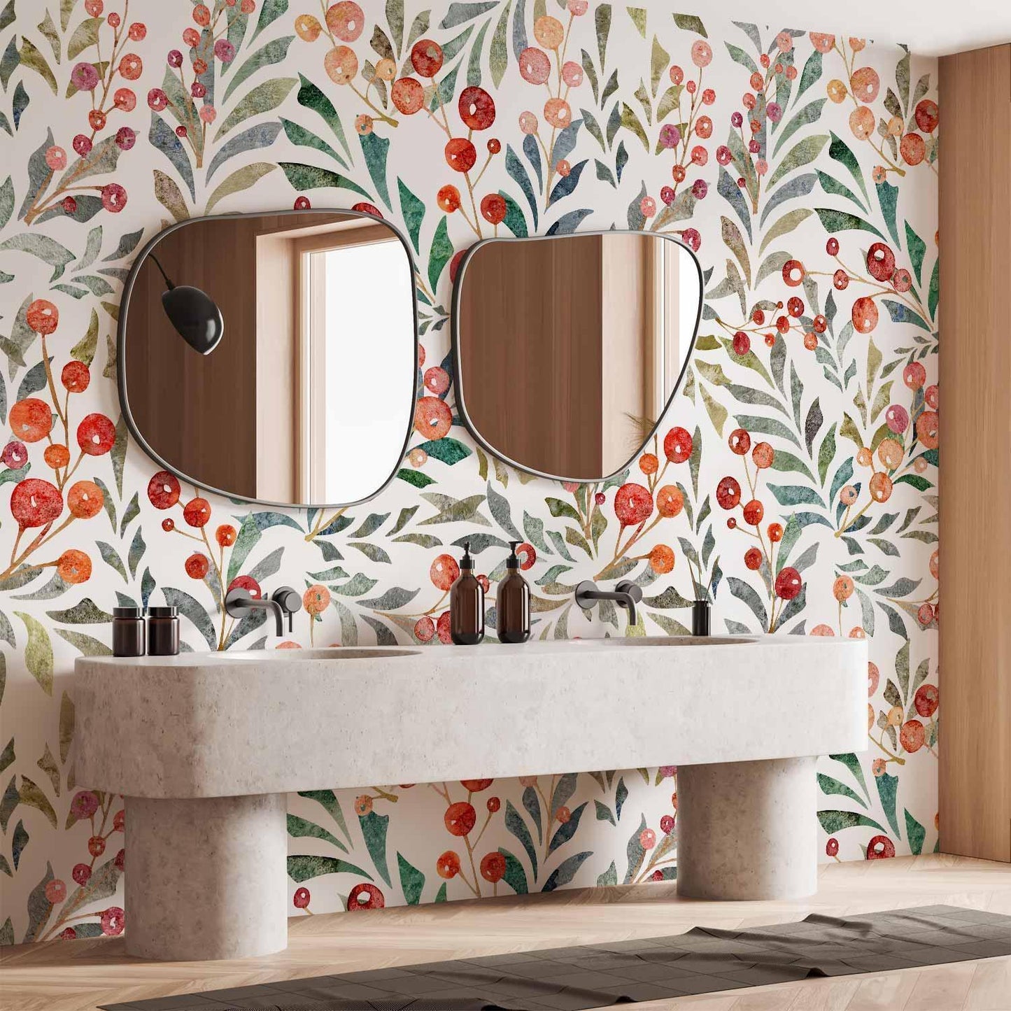 Fototapete - Leaves of Red Berries