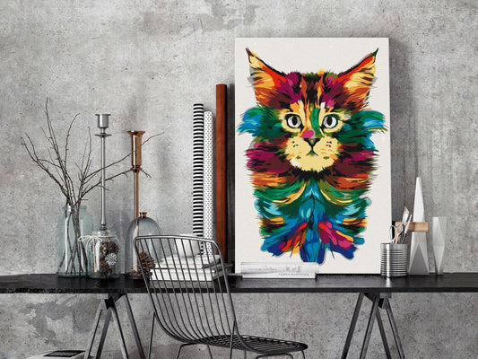 Malen nach Zahlen Katze - Detailansicht des Colourful Mane Kunstsets mit hochwertigen Farben und Leinwand