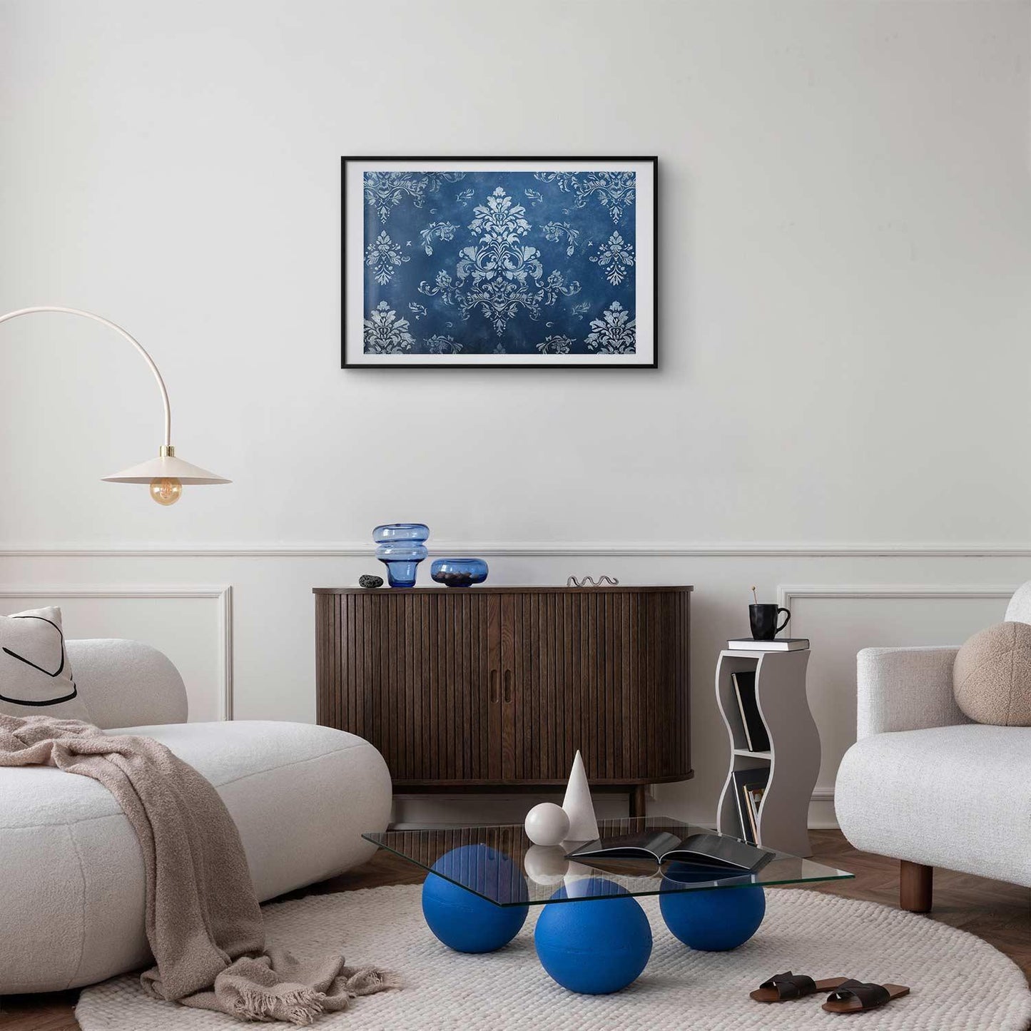 Poster Retro Ornament – Vintage-Muster in Blautönen