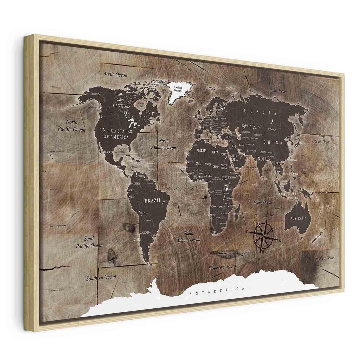Leinwandbild - World Map: Wooden Mosaic