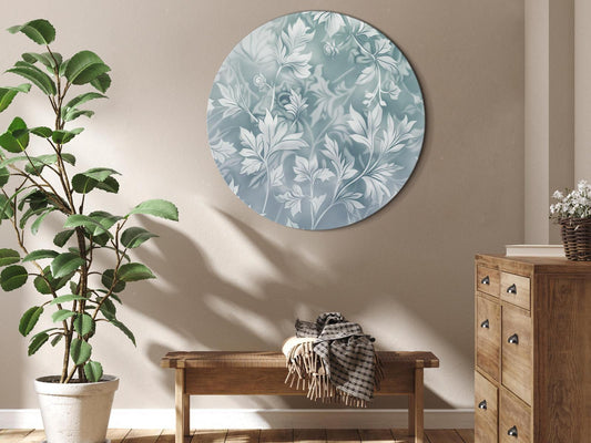 Rundes Bild - Ornaments in Worn Muted Turquoises: Delicate Plant Pattern Artgeist