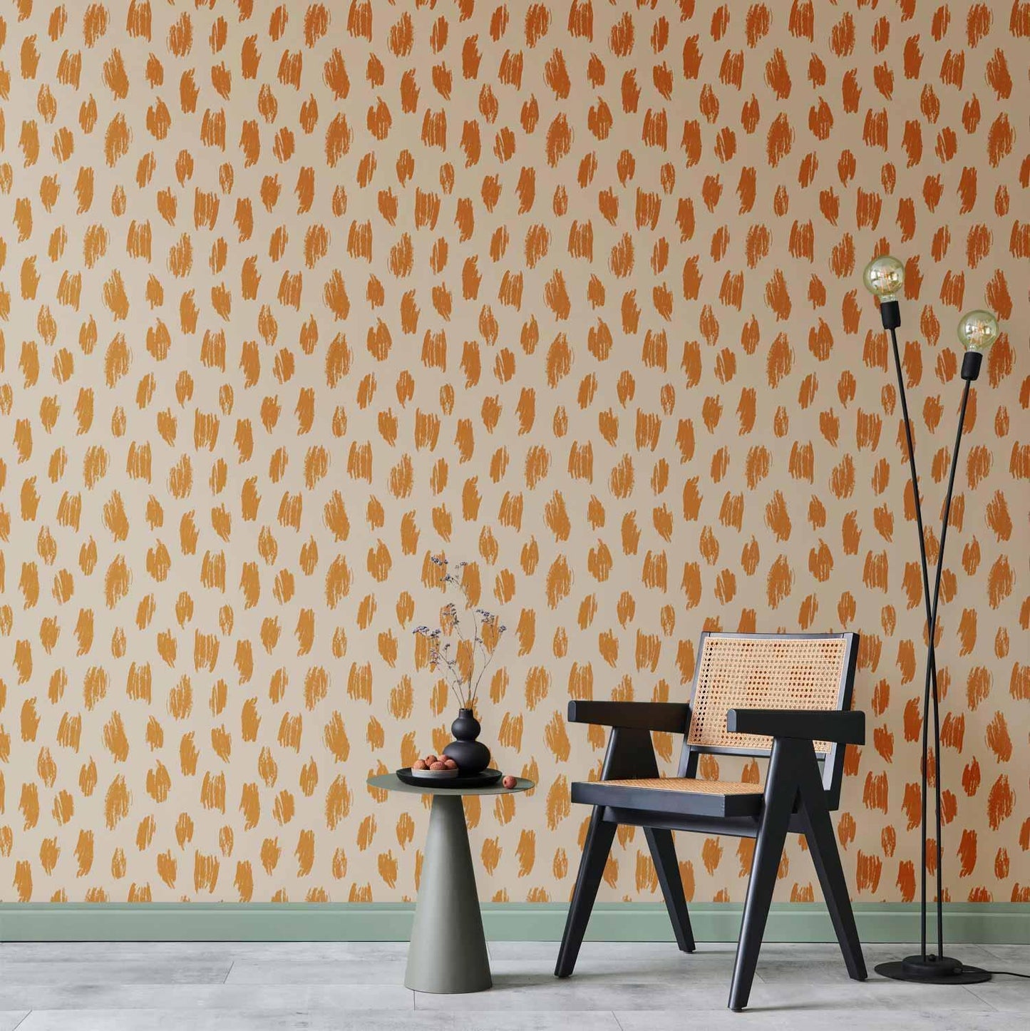 Tapete „Punkte & Flecken in Orange-Ecru“ – Modernes Muster