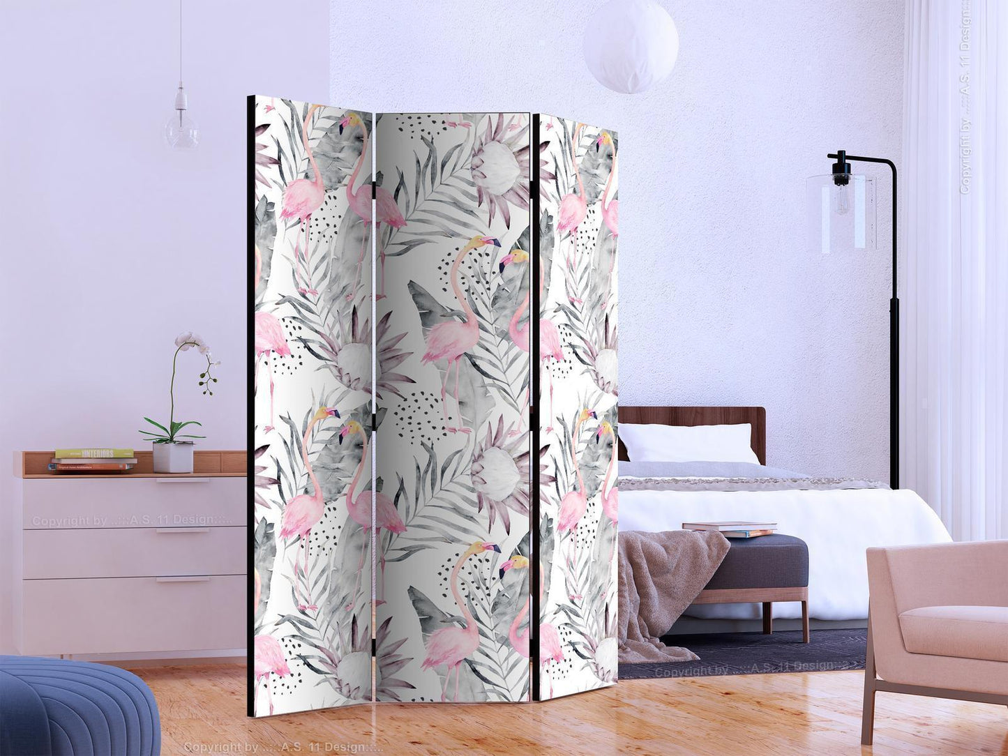 Paravent - Flamingos and Twigs Artgeist