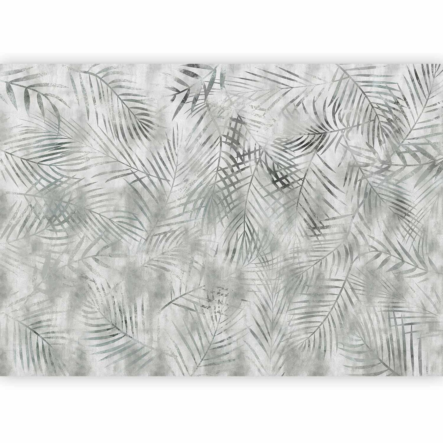 Fototapete - Minimalist landscape - nature motif with grey exotic leaves Artgeist
