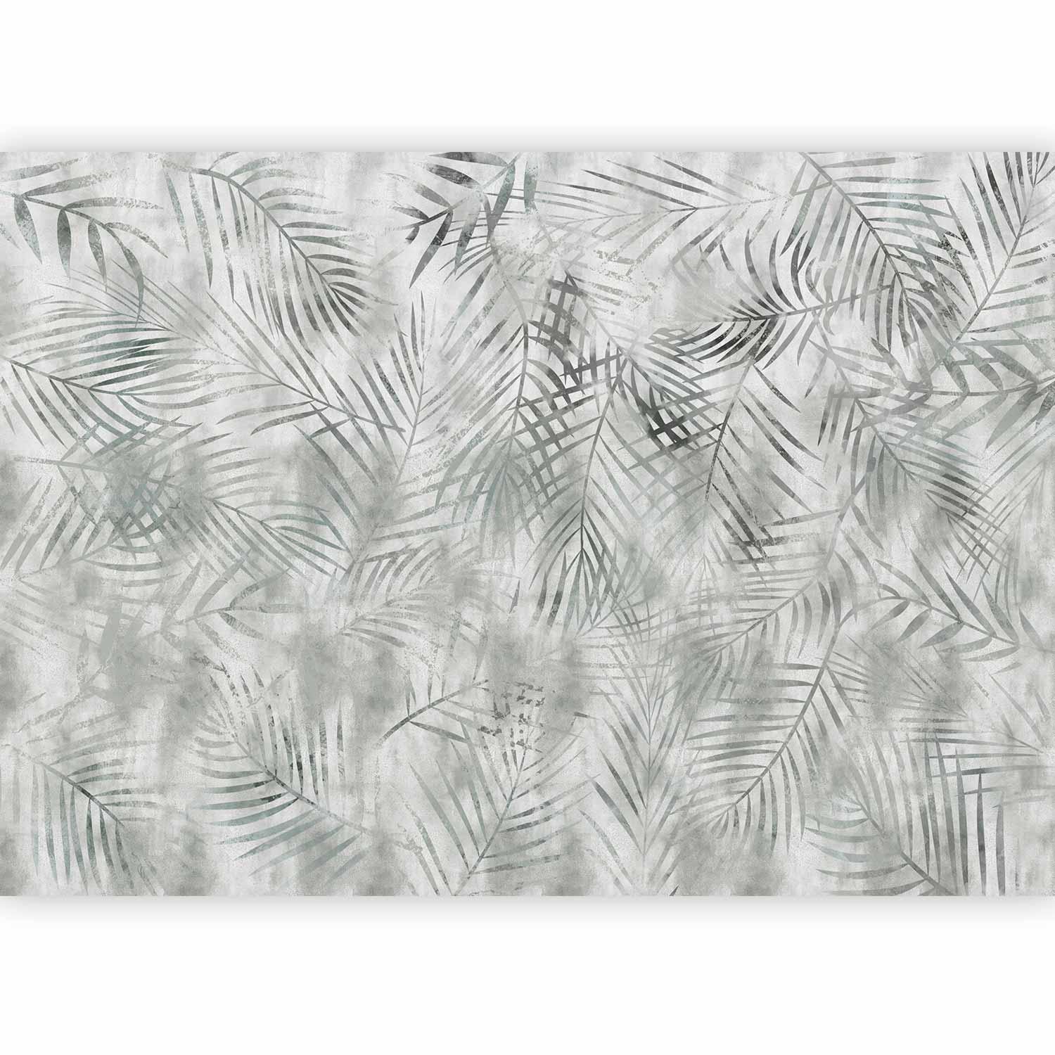 Fototapete - Minimalist landscape - nature motif with grey exotic leaves Artgeist