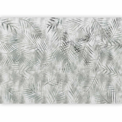 Fototapete - Minimalist landscape - nature motif with grey exotic leaves Artgeist