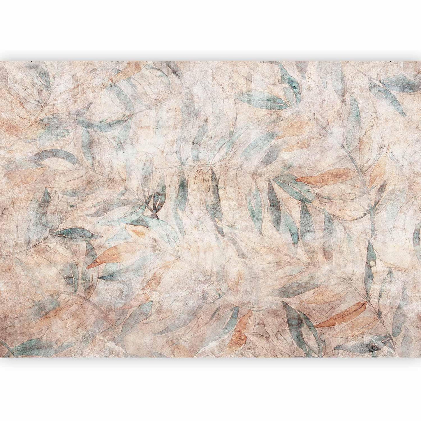 Fototapete - Greek laurels - faded composition with leaves on a beige patterned background Artgeist