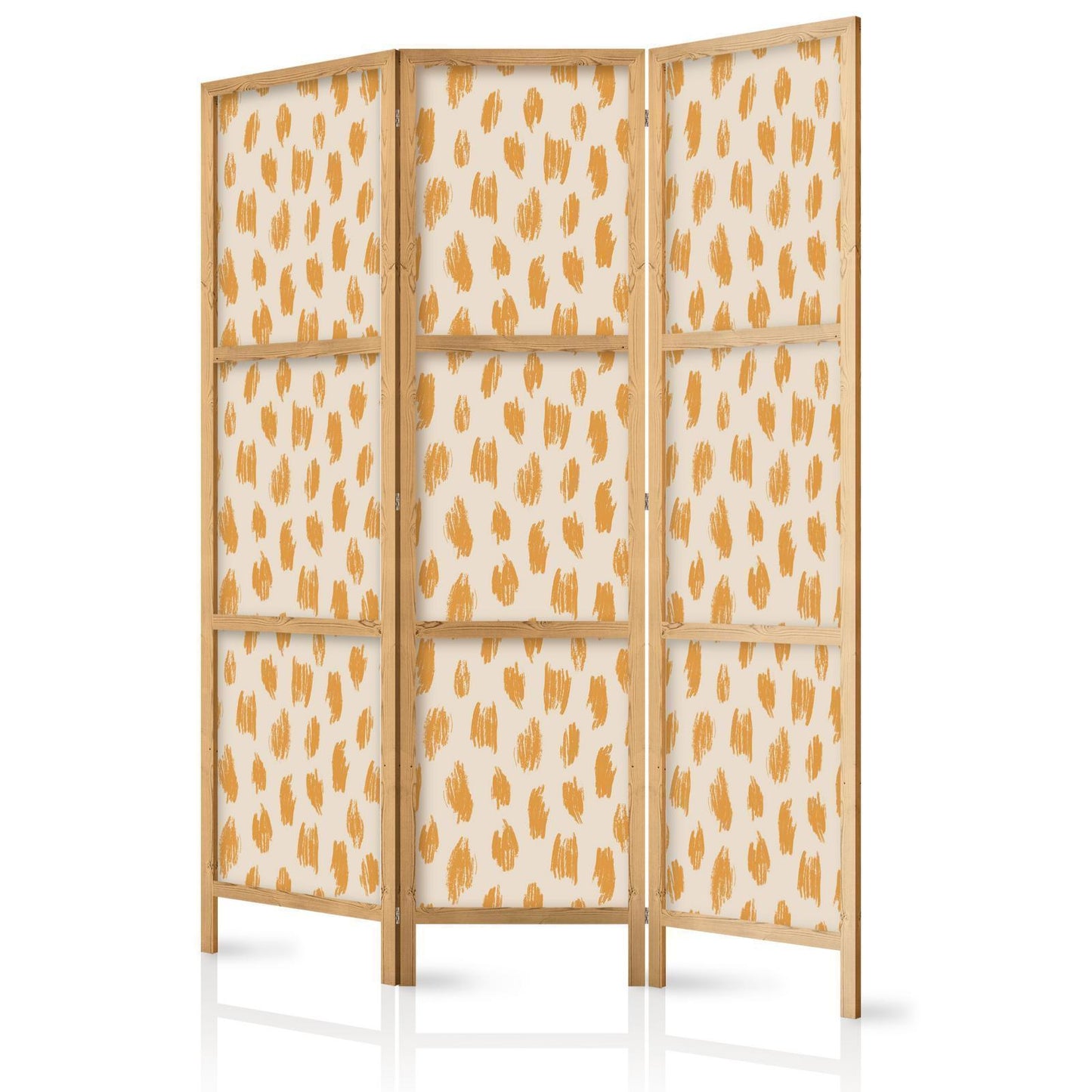 Japanischer Paravent - Drawn Pattern in Dots and Spots - in Shades of Orange and Ecru Artgeist