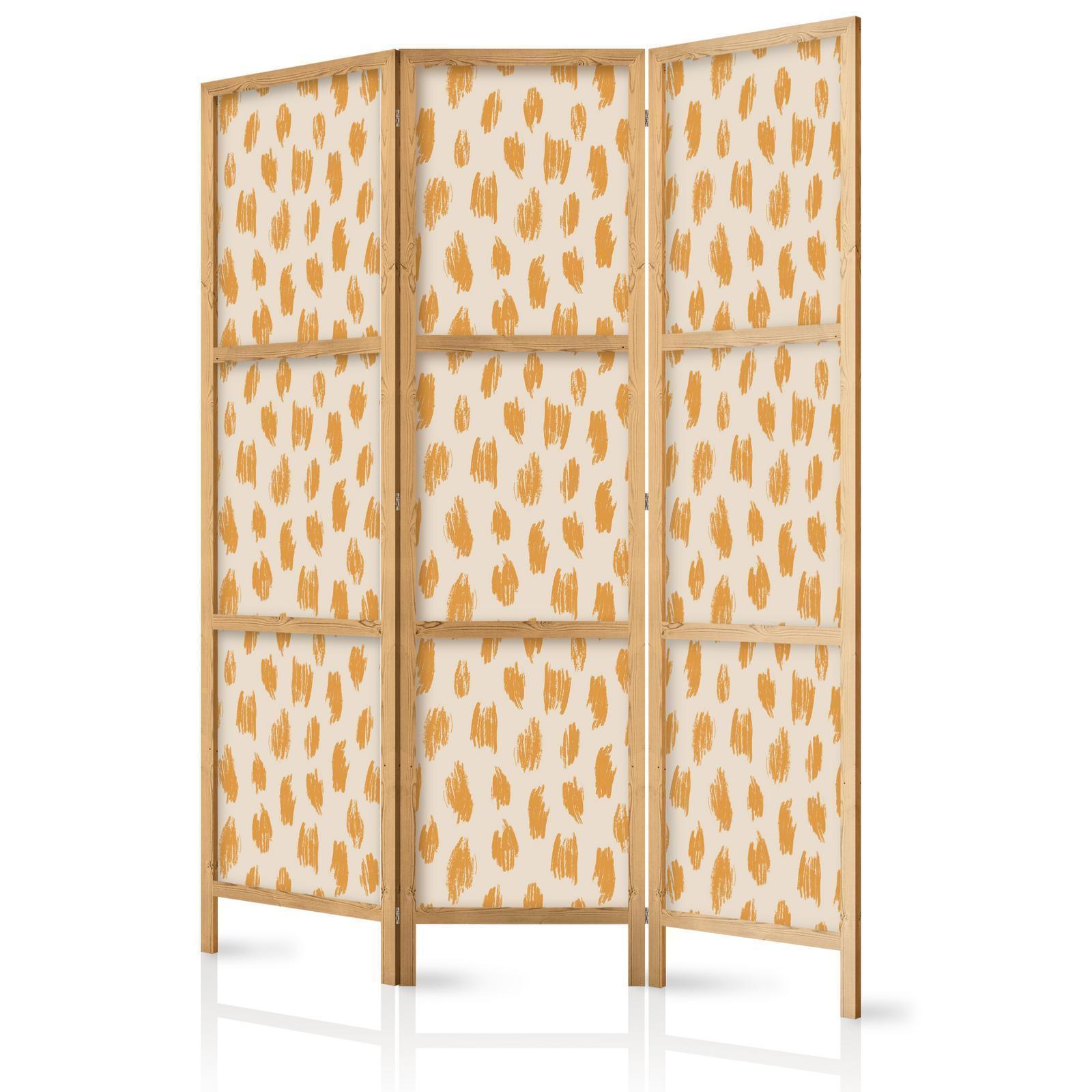 Japanischer Paravent - Drawn Pattern in Dots and Spots - in Shades of Orange and Ecru Artgeist