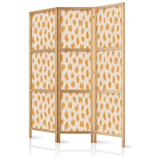 Japanischer Paravent - Drawn Pattern in Dots and Spots - in Shades of Orange and Ecru Artgeist