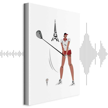 Leinwandbild - Female Golfer With the Eiffel Tower in the Background - Illustration