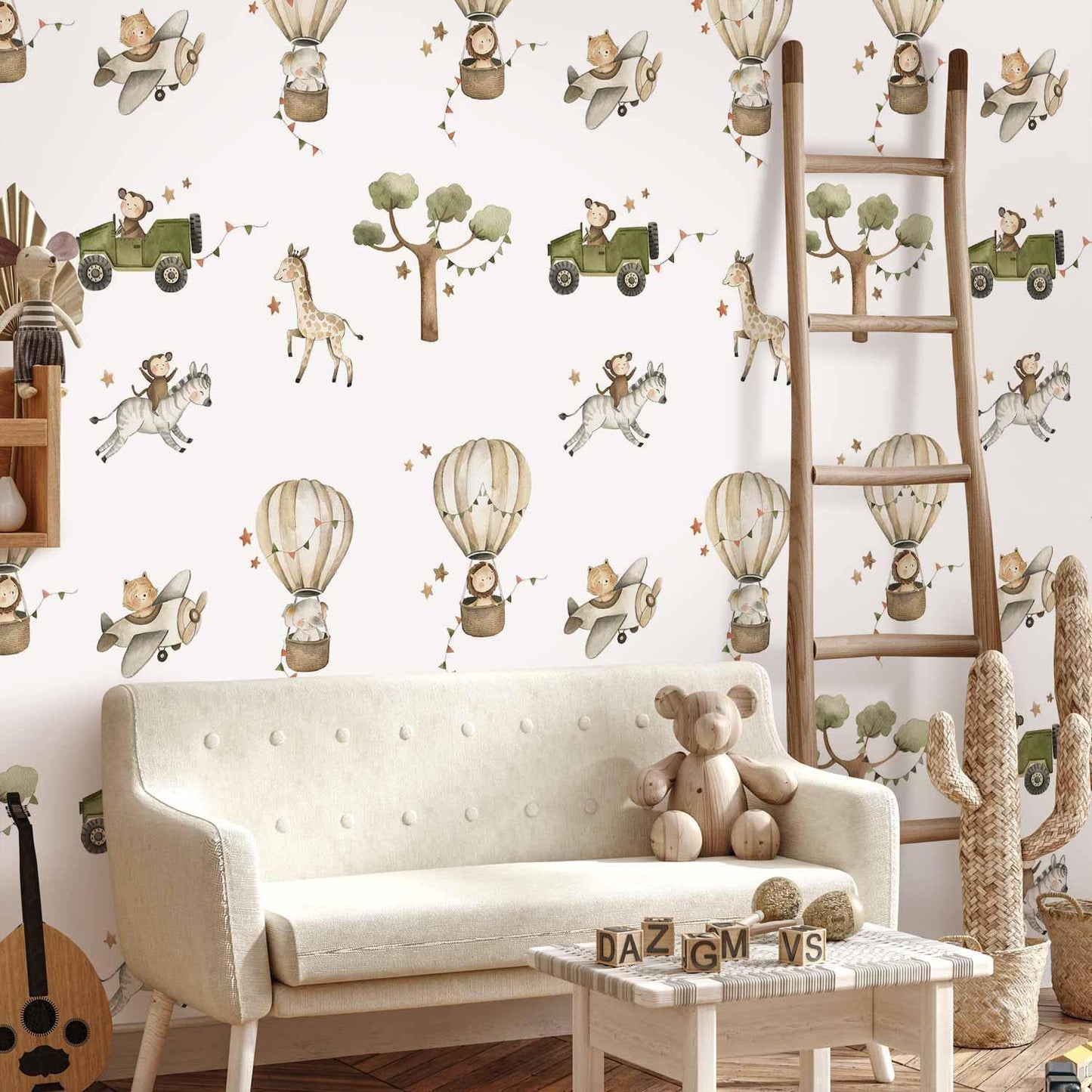 Fototapete - Africa for Toddler - Animals on Savannah in Watercolour Technique