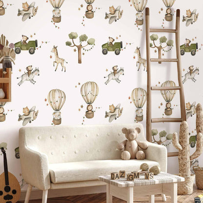 Fototapete - Africa for Toddler - Animals on Savannah in Watercolour Technique