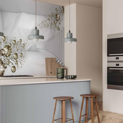 Fototapete Diamant-Kugeln Gold – Schwebende Tropfen mit 3D-Effekt