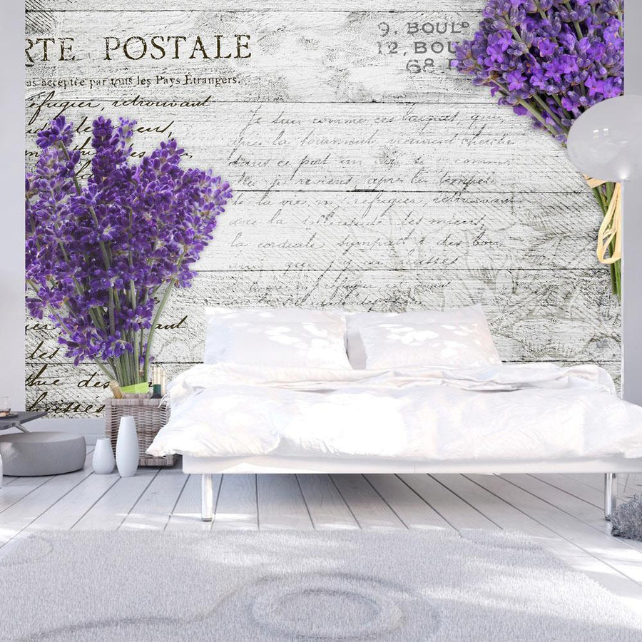 Lavendel-Fototapete mit Vintage-Postkartendesign

