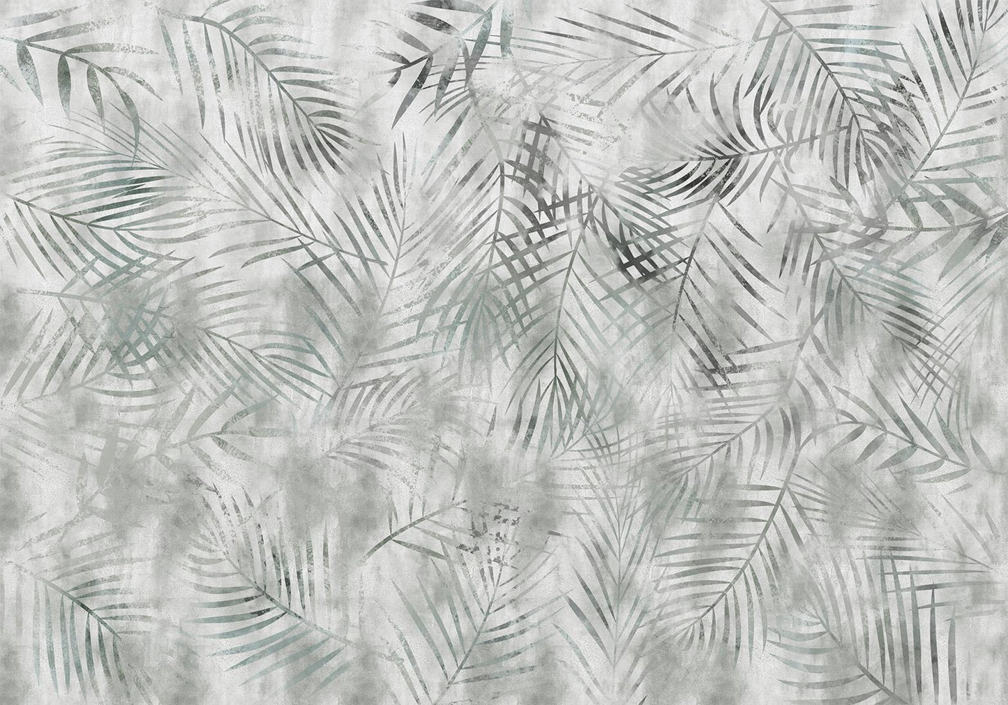 Fototapete - Minimalist landscape - nature motif with grey exotic leaves Artgeist