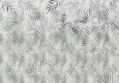 Fototapete - Minimalist landscape - nature motif with grey exotic leaves Artgeist
