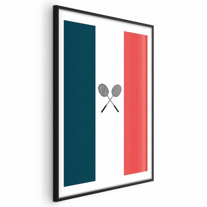 Poster - French Flags and Black Badminton Rackets