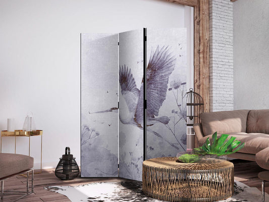 Paravent - Majestic flight - a crane in flight in monochrome, cool colours