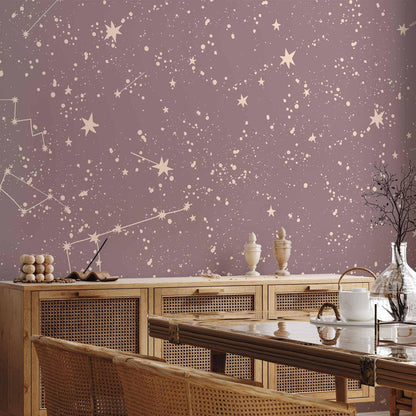Fototapete - Night Sky - Artistic Constellations and Stars in Pastel Shades