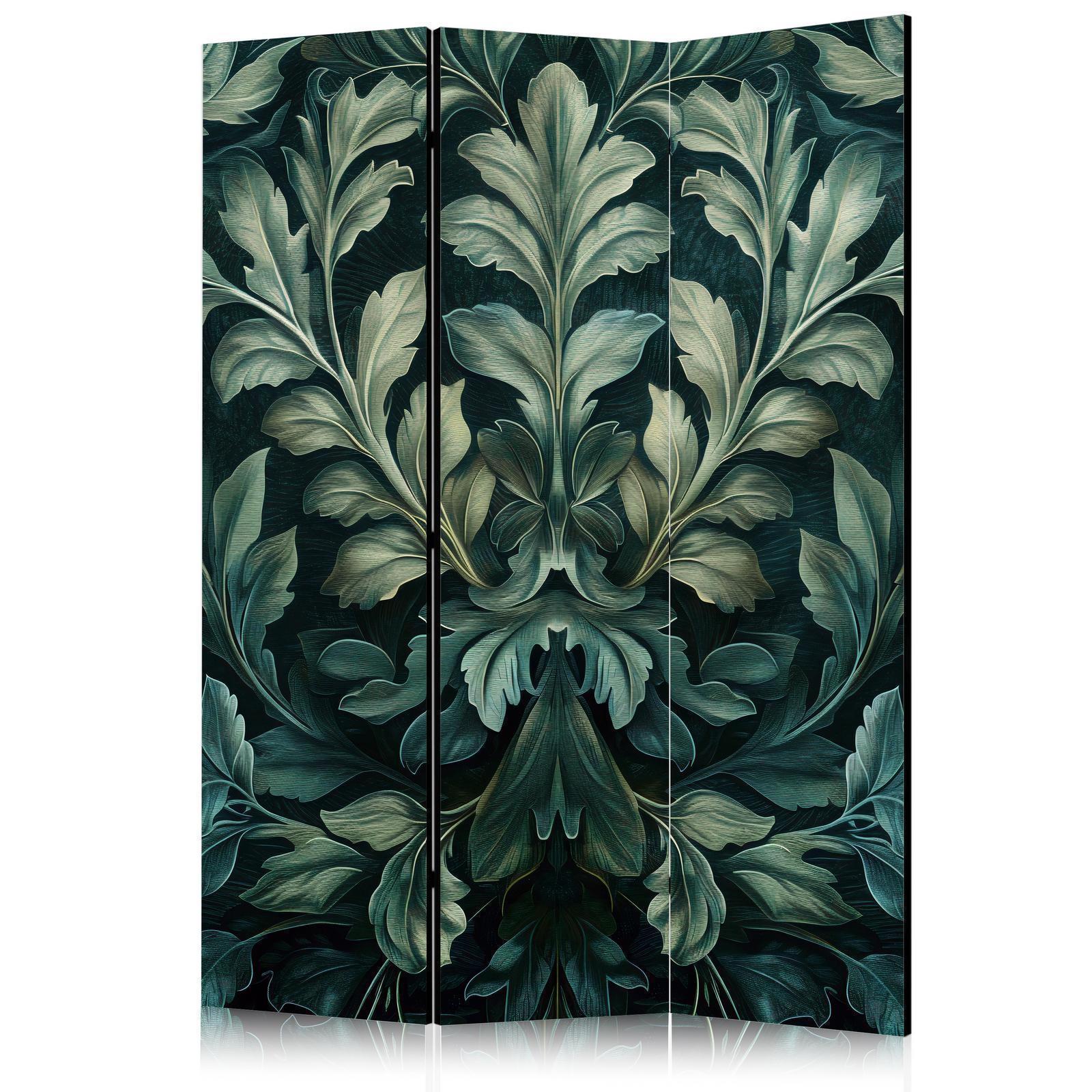 Paravent - Dark Green Victorian Leaves - Botanical Carved Composition Artgeist