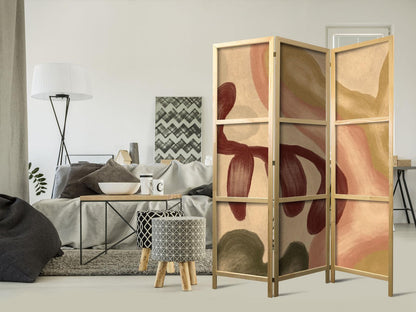 Japanischer Paravent - Worn Figures - Shapes in Lime Wash Technique in Warm Colors