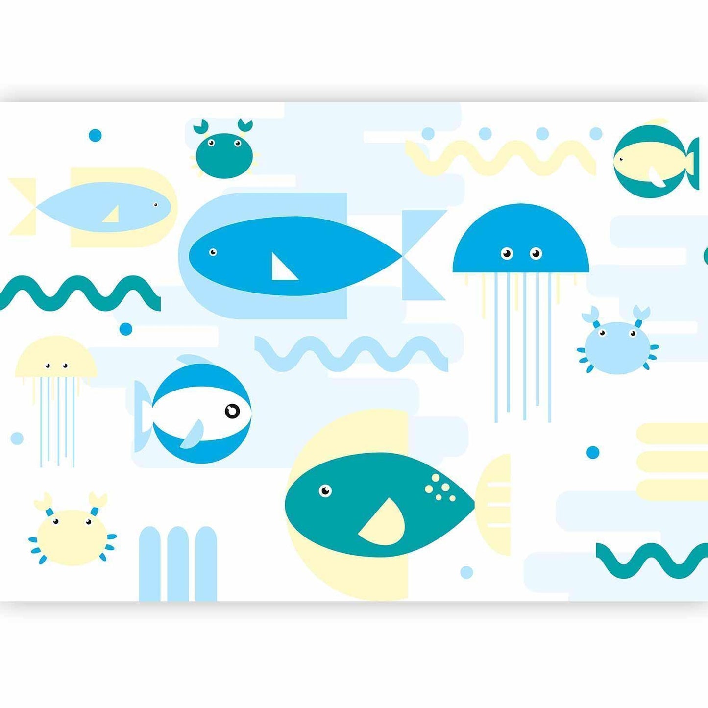 Fototapete - Animals in the sea - geometric blue fish in water for kids Artgeist