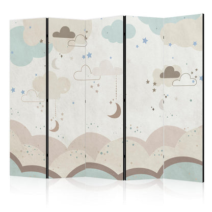 Paravent - Cloudy Night Sky - Moons in Browns and Beiges Amid Numerous Clouds and Stars on a Light Background Artgeist