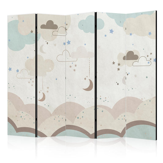 Paravent - Cloudy Night Sky - Moons in Browns and Beiges Amid Numerous Clouds and Stars on a Light Background Artgeist