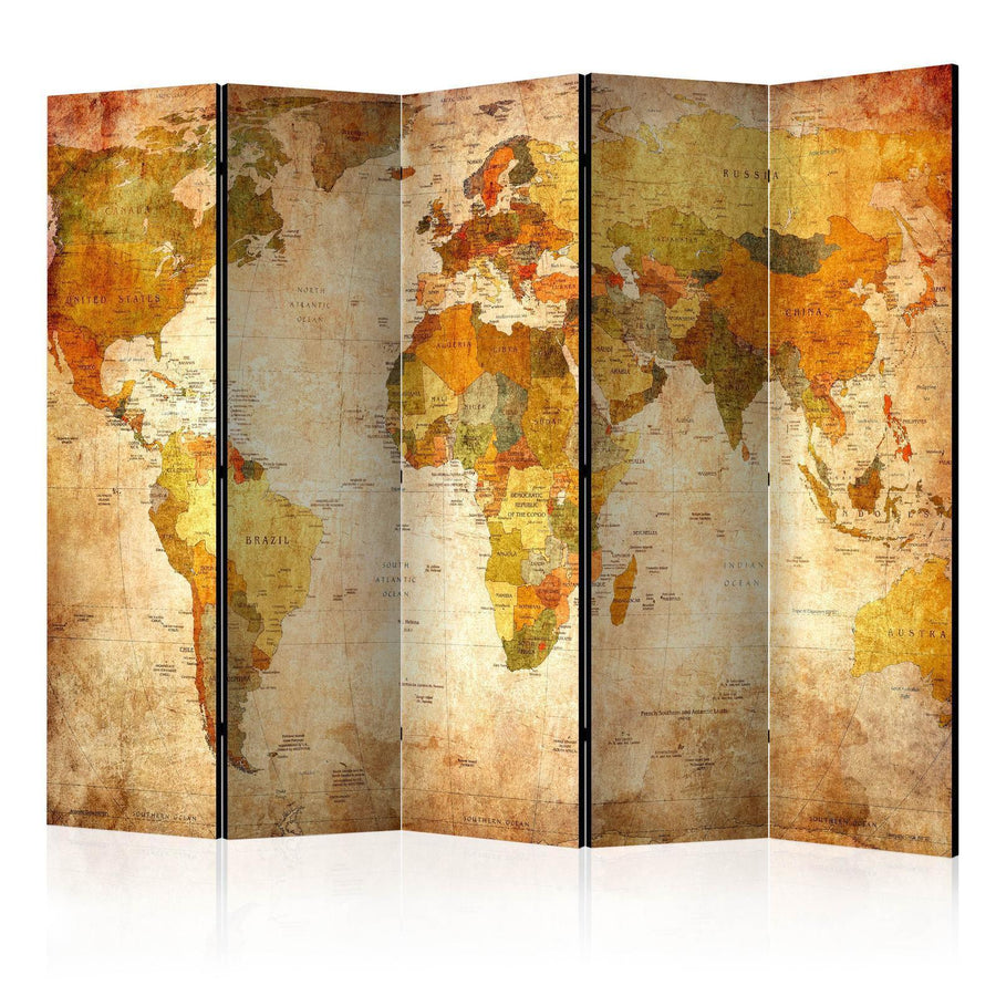 Decorative room divider with world map design, 