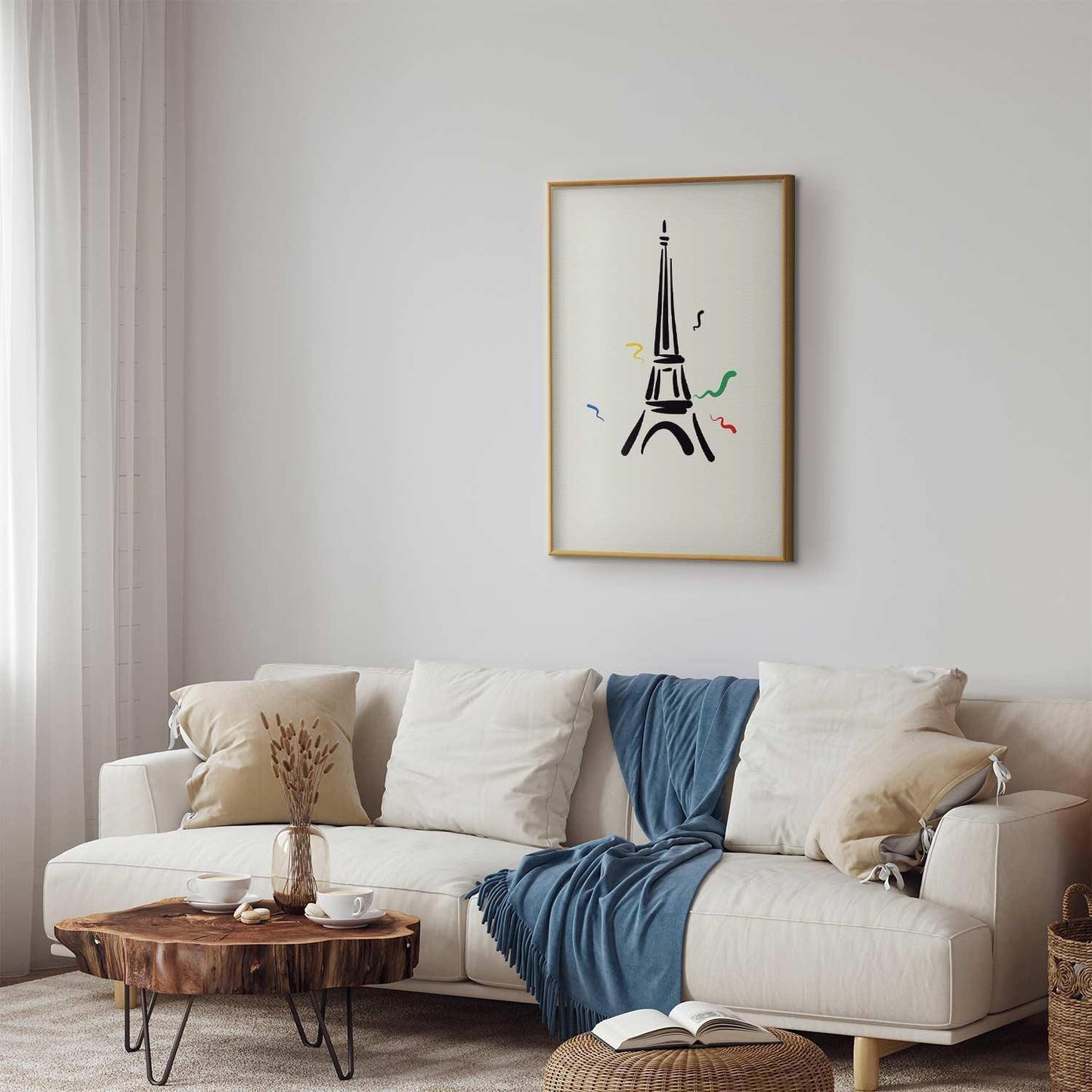 Poster - Black Illustration of the Eiffel Tower on a Light Background
