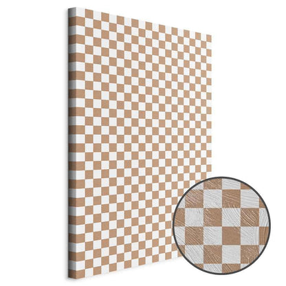 Leinwandbild - Checkerboard Pattern - Brown-White Grid with a Subtle Noise