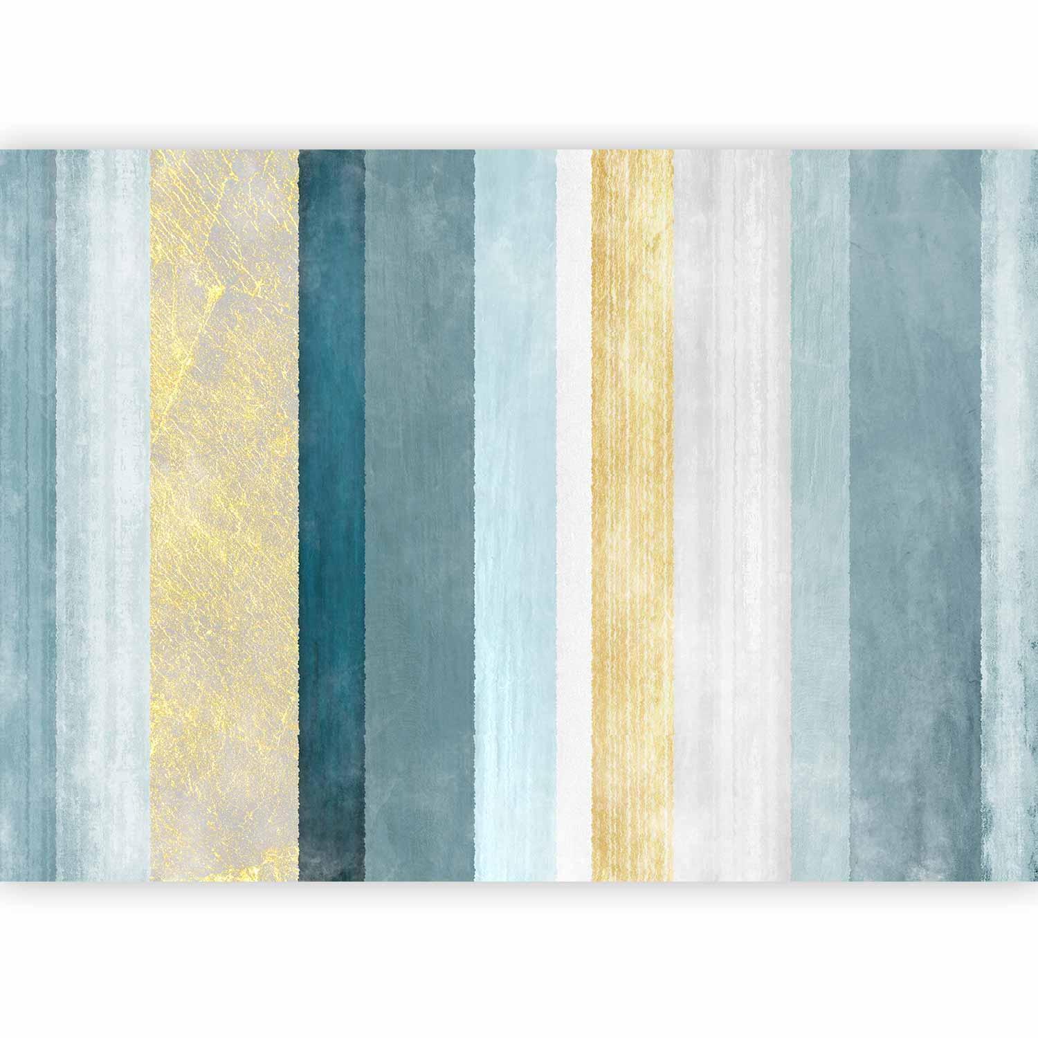 Fototapete - Striped pattern - abstract background in stripes in blue tones with gold pattern Artgeist