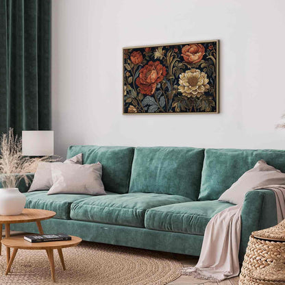 Leinwandbild - Tapestry Large Flowers Retro Floral Motif in Kilim Style