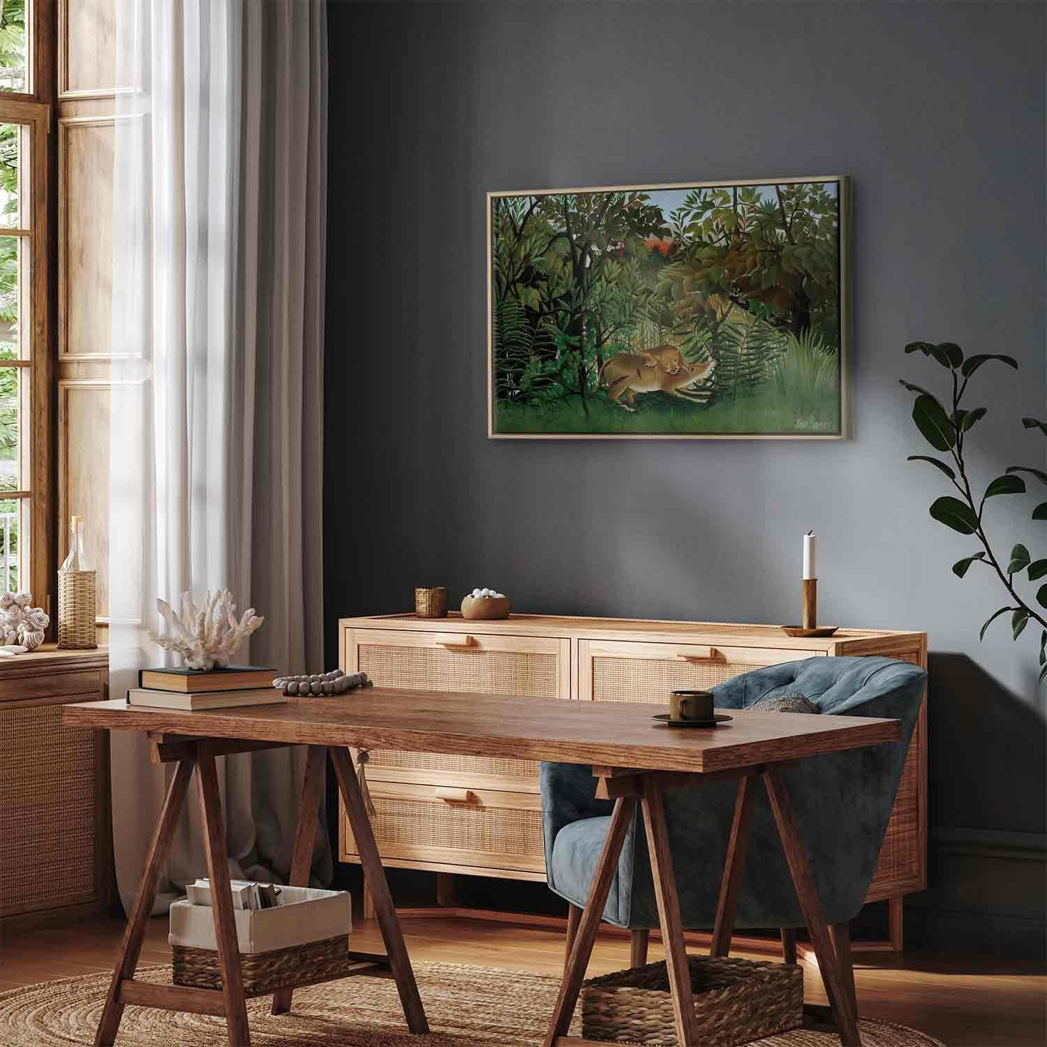 Leinwandbild - Le Lion ayant faim se jette sur l'Antilope (Henri Rousseau) Artgeist
