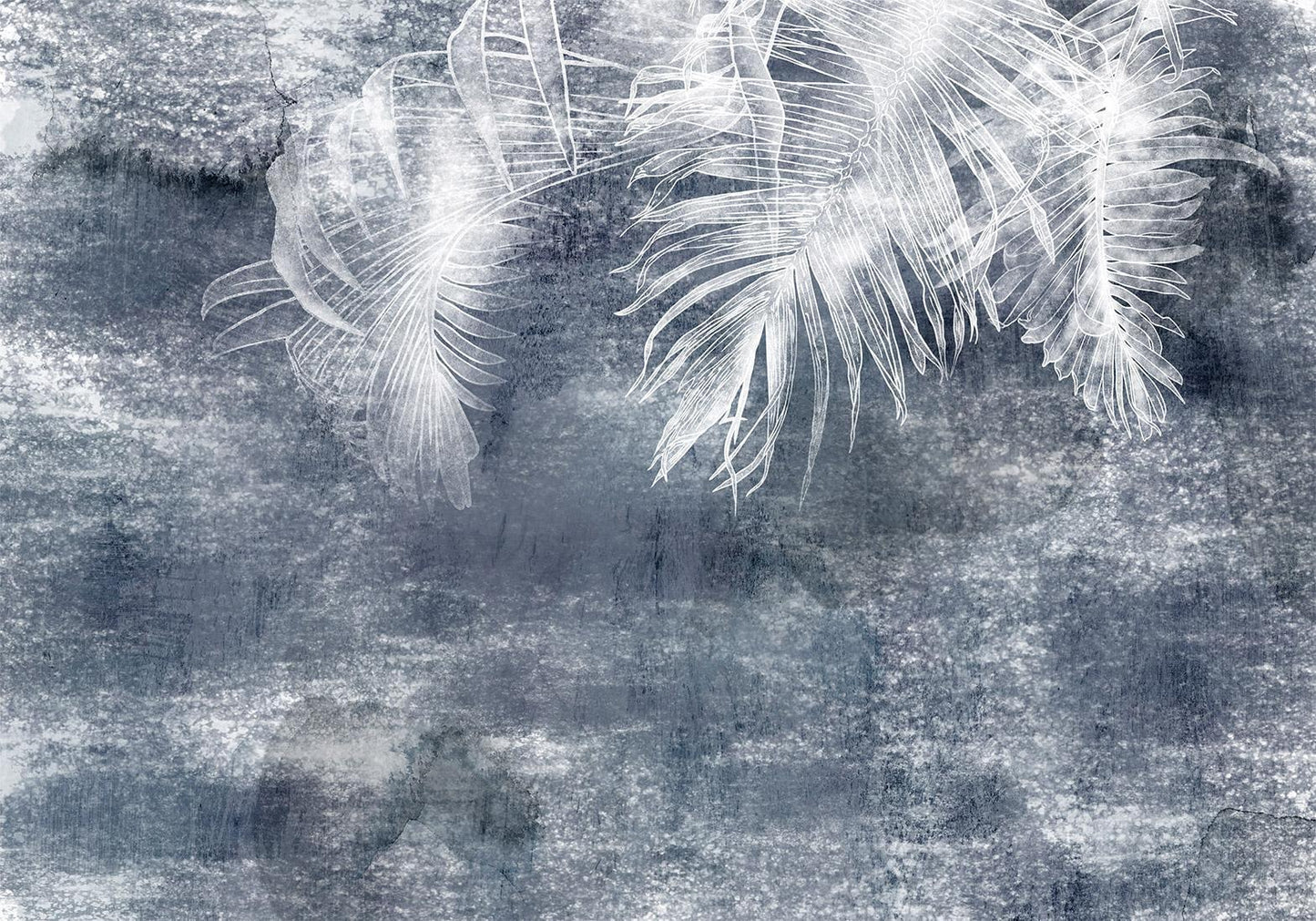 Fototapete - Abstraction with nature - exotic leaves on a blue background with pattern Artgeist