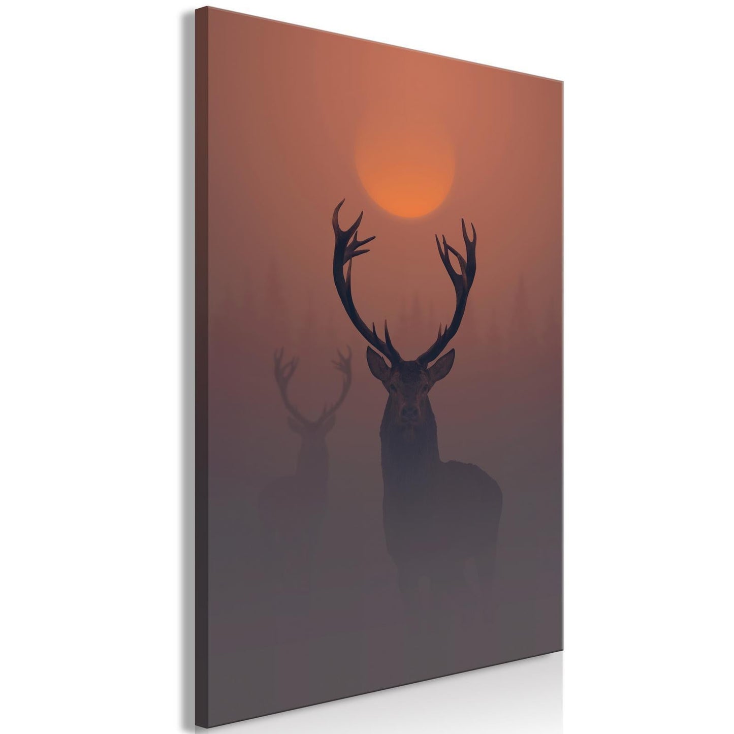 Leinwandbild - Deers in the Fog (1 Part) Vertical Artgeist