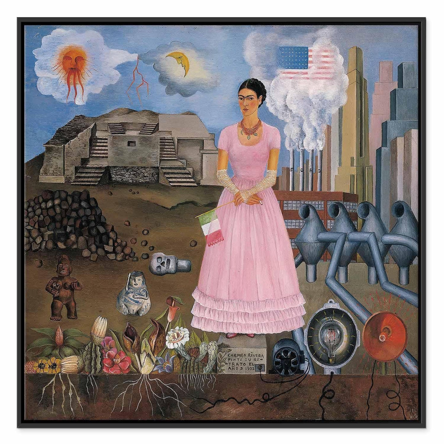 Leinwandbild - Frida Kahlo – Self-Portrait on the Borderline Between Mexico and the United States