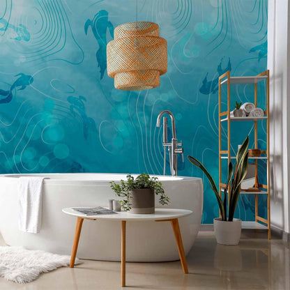 Fototapete Japanischer Koi-Teich - Elegante Koi-Fische im klaren Wasser