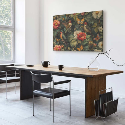 Leinwandbild - Flowers, birds and butterflies – vintage-style illustration