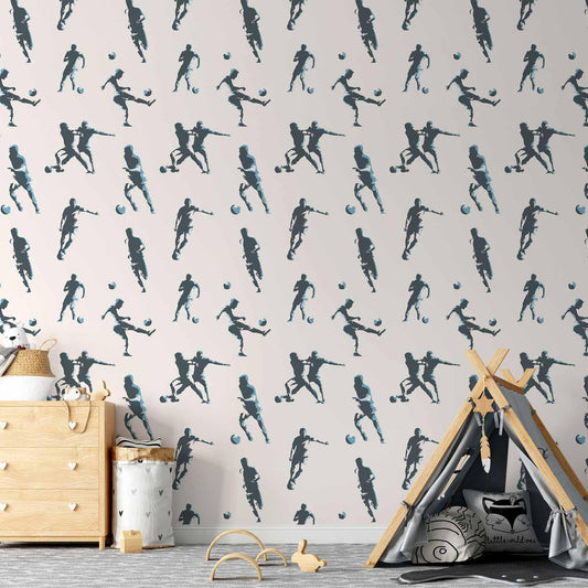 Tapete Fußball Silhouetten – Sportliches Design fürs Kinderzimmer