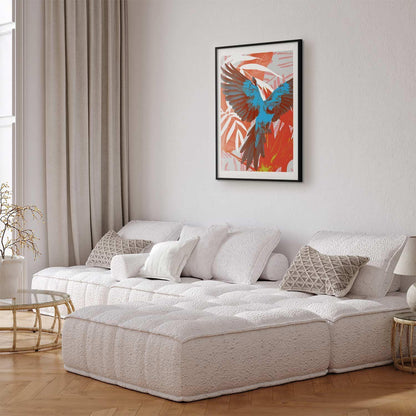 Poster - Exotic Wings - parrot among abstract leaf patterns